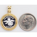 .999 PURE SILVER  Guardian Angel Coin (14mm) in SOLID 14kt GOLD Rope Pendant